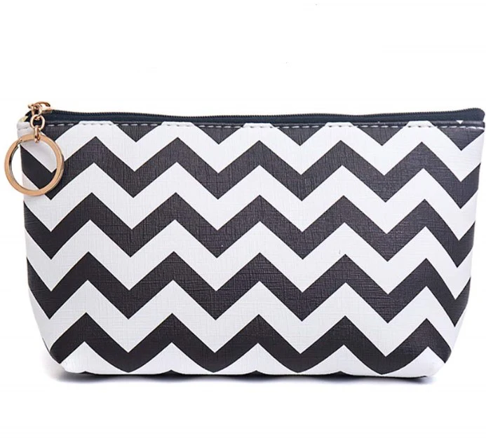 Personalized Design Chevron PU Cosmetic Bag Portable Water resistant Makeup Pouch for Travelling