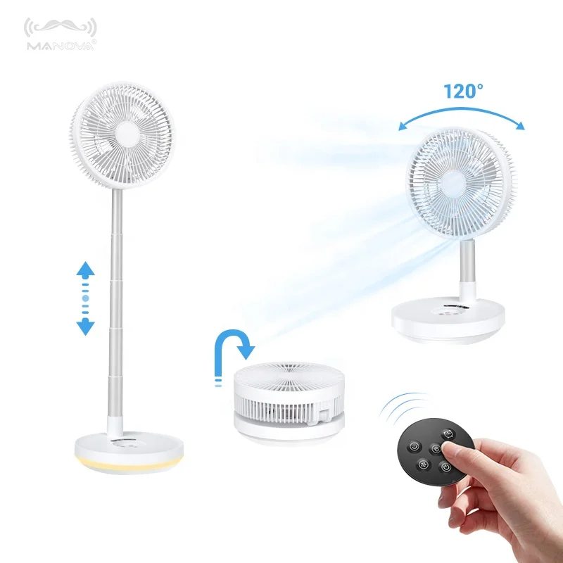 Adjustable in height and angle 10 inch cordless folding fan 7200mAh battery With remote control and timing function