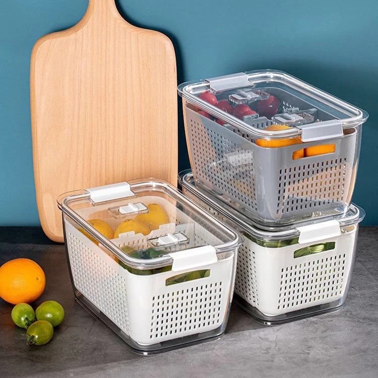 
Hot Selling Plastic Two Liers Fruit Vegetable Storage Basket Kitchen Washing Bowl Drain Storage Basket Water Filter Basket 