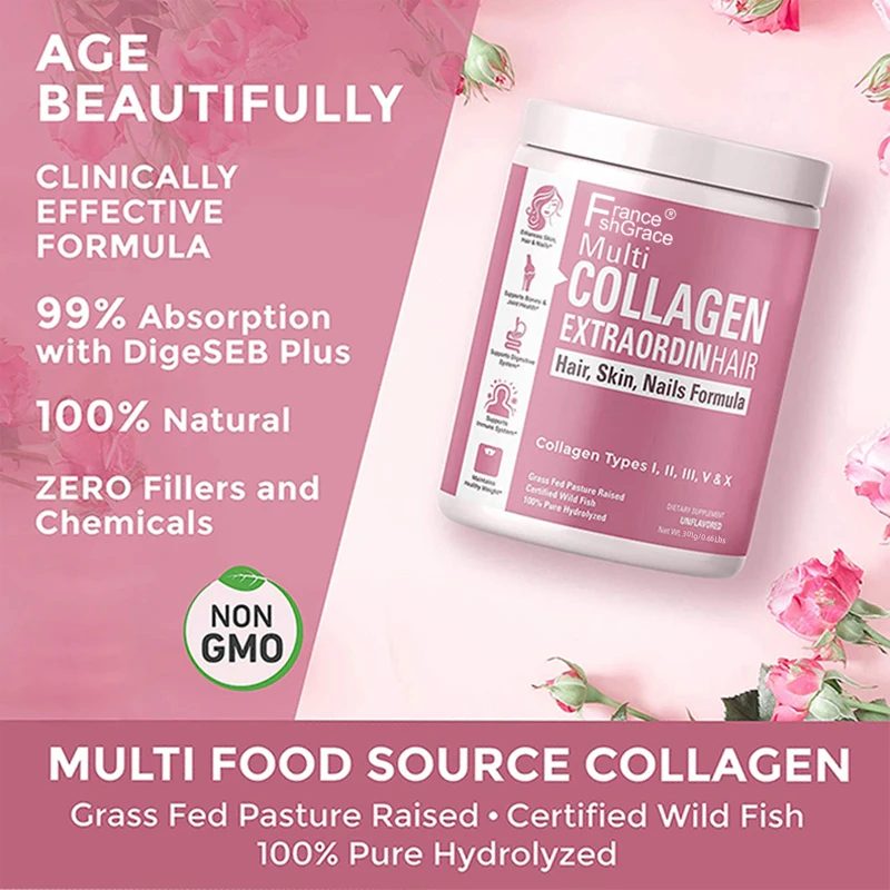 Collagen Powder Protein with Probiotics Unflavored Multi Collagen Protein with Vitamin C Hydrolyzed Collagen Peptides Supports S