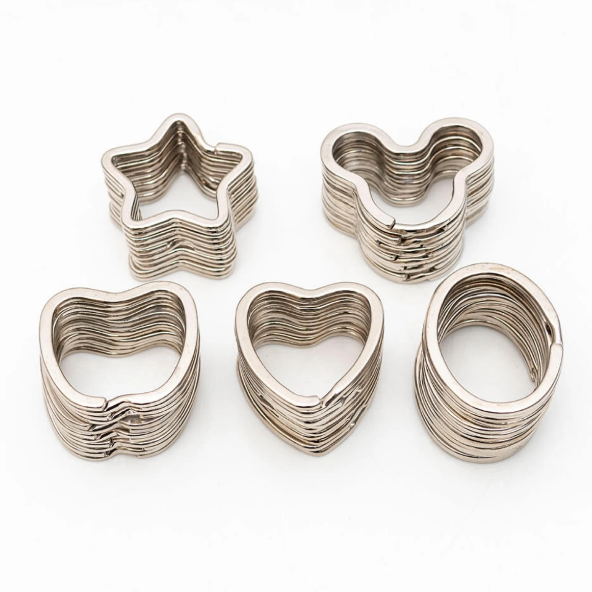 High Quality Unisex Leather Split Ring Keyring in Heart Rectangle Star Shapes-Different Styles Offered!