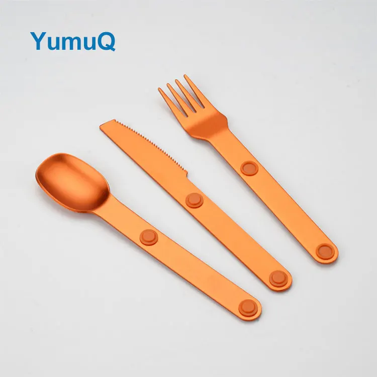 YumuQ Aluminum Serving Camping Utensils Knife Fork Spoon Outdoor Portable Travel Flatware Cutlery Set With Case