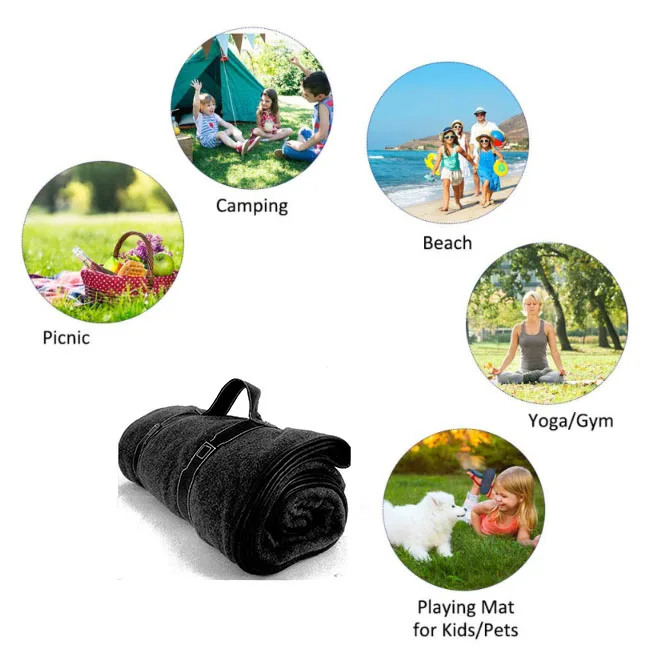 
100% Polyester Fleece Waterproof Outdoor Mat For Custom Picnic roll blanket 