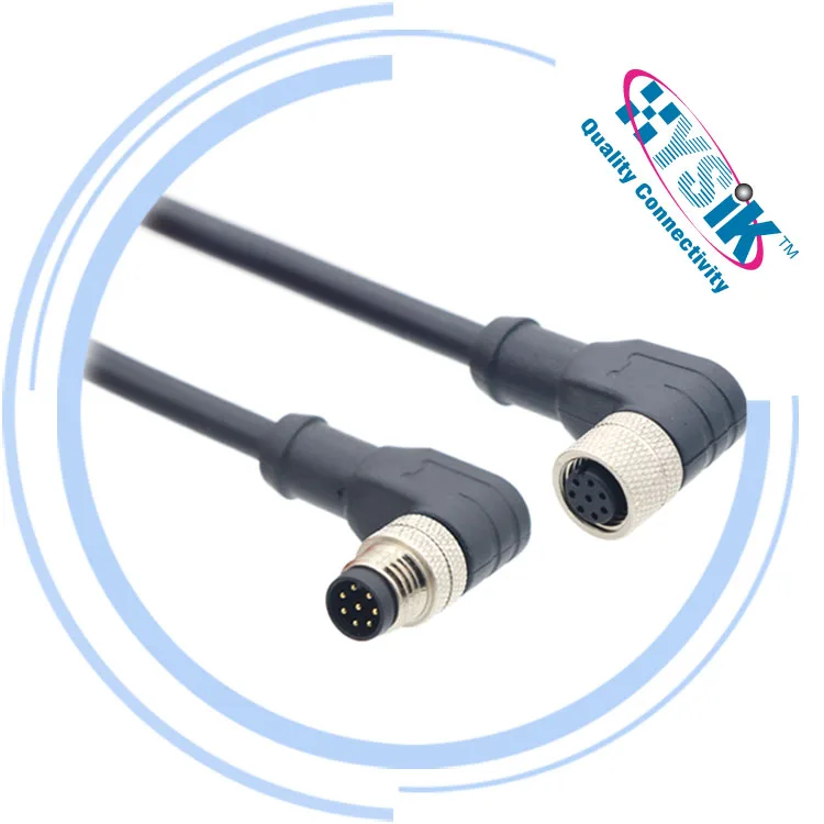 M8 double ended plug in connector 4pin elbow PVC PUR jacket 1m 2m Custom length  female and male cable connector