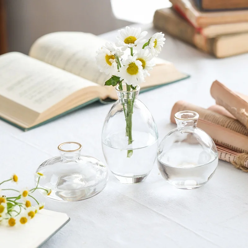 Hot Selling Color Nordic Table Vases Flower Crystal Difuser Bottle Decorative Glass Vases for Home Decor Vases Decoration Maison