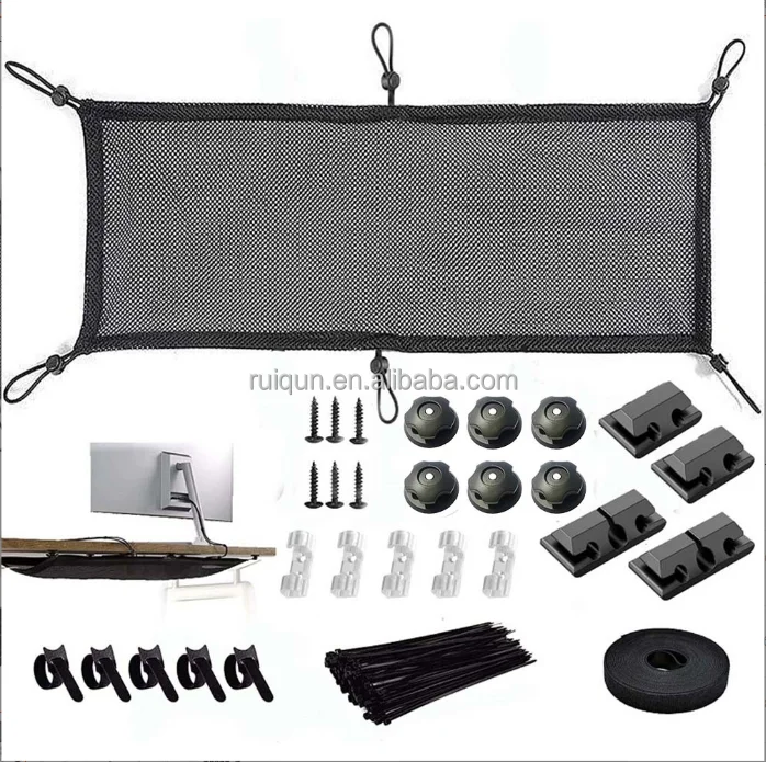 Cable Management Mesh Net Tray With Self Adhesive Hook Under Desk Storage Cable Organizer Net Cable Organizer