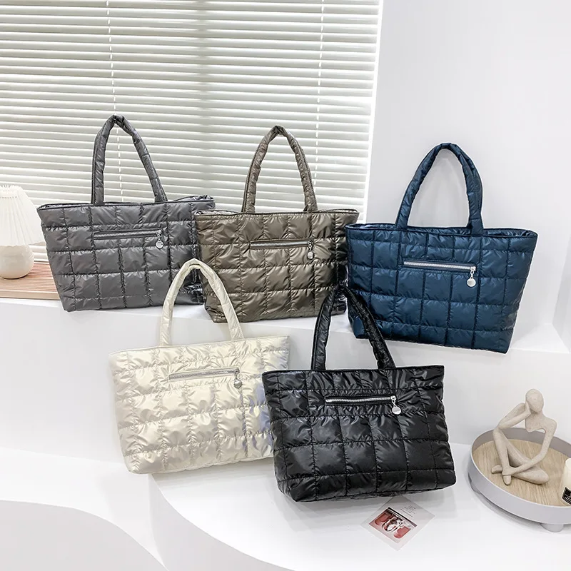 Hot Sales Wholesale Waterproof Nylon Cotton Quilted Puffer Bag tote handbags for women 2021 cheap handbags online ladies