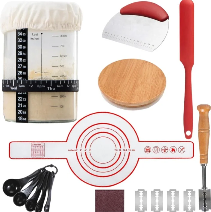 34 Oz Sourdough Starter Jar With Bamboo Lid Durable Glass Jar Sourdough Bread Baking Supplies Wide Mouth Dough Starter Jar Kit