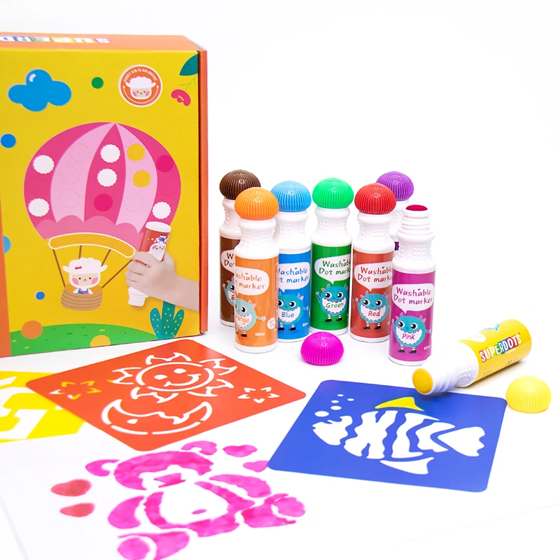 Моющиеся точечные маркеры для детей 2 фл. Унции нетоксичные с раскрашиванием бумажные трафареты игрушки рисования