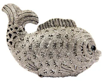 Amiqi MRY80 Luxury rhinestones diamond wedding dinner party banquet hollow out fish evening bag purses clutch bags