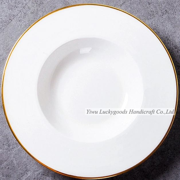 LK20191109-7 gold rimed porcelain charger plate white color wedding occassion pizza plate set for wholesale