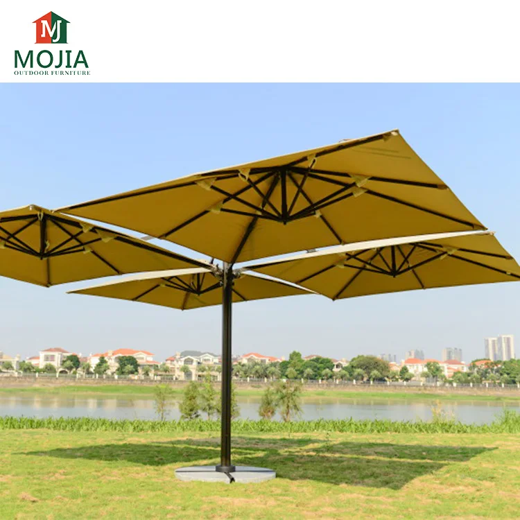 Outdoor restaurant cafe beach anti-uv sun umbrella garden sunshade large parasol four heads center pole 2.5m
