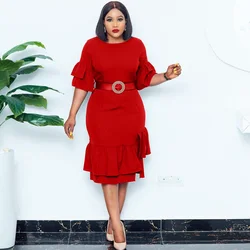 2022 Summer New African Solid Color Half Sleeve Elegant Office Dress Ladies Plus Size Pencil Career Dresses Vestidos Robes