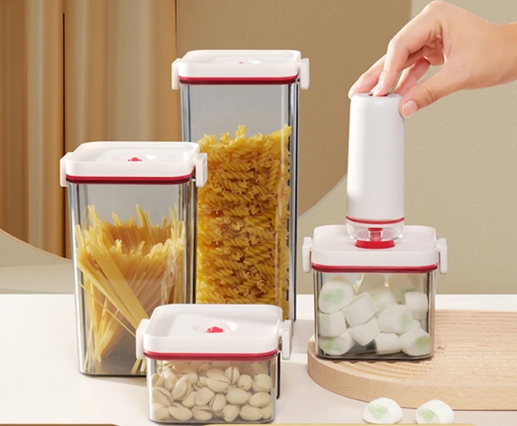 Food Bins Sets Air Tight Electric Vacuum Sealed Type Spaghetti Pasta Storage Boxes Noodle Container
