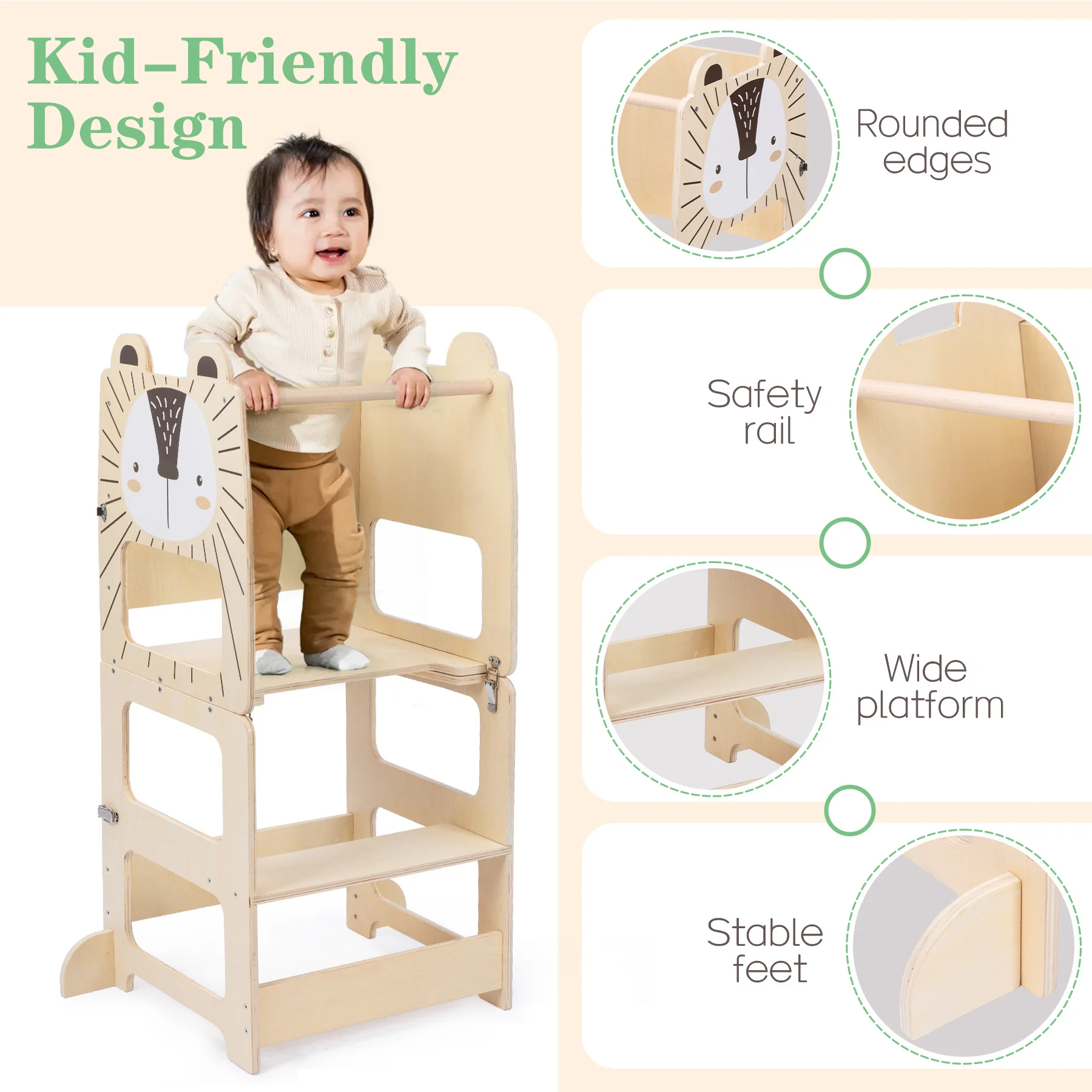 3-In-1 Folding Kids Hand Washing Stool Kitchen Help Foot Stool Tower Wooden Learning Montessori Tower With Blackboard Kids Stool