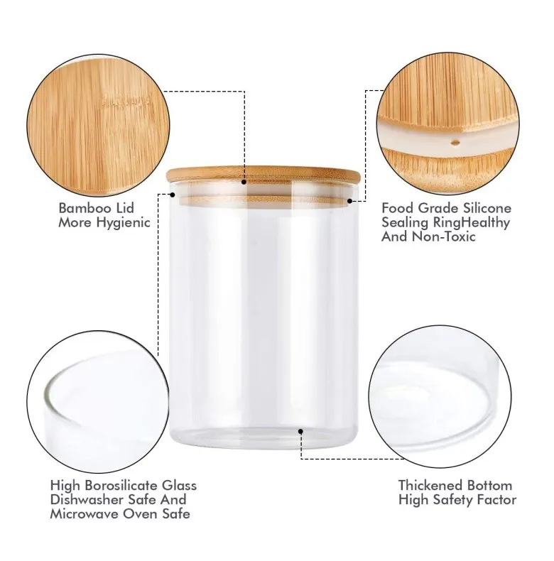 IKOO clear airtight 8 oz large glass jar with real bamboo lid for noodles flour cereal coffee beans