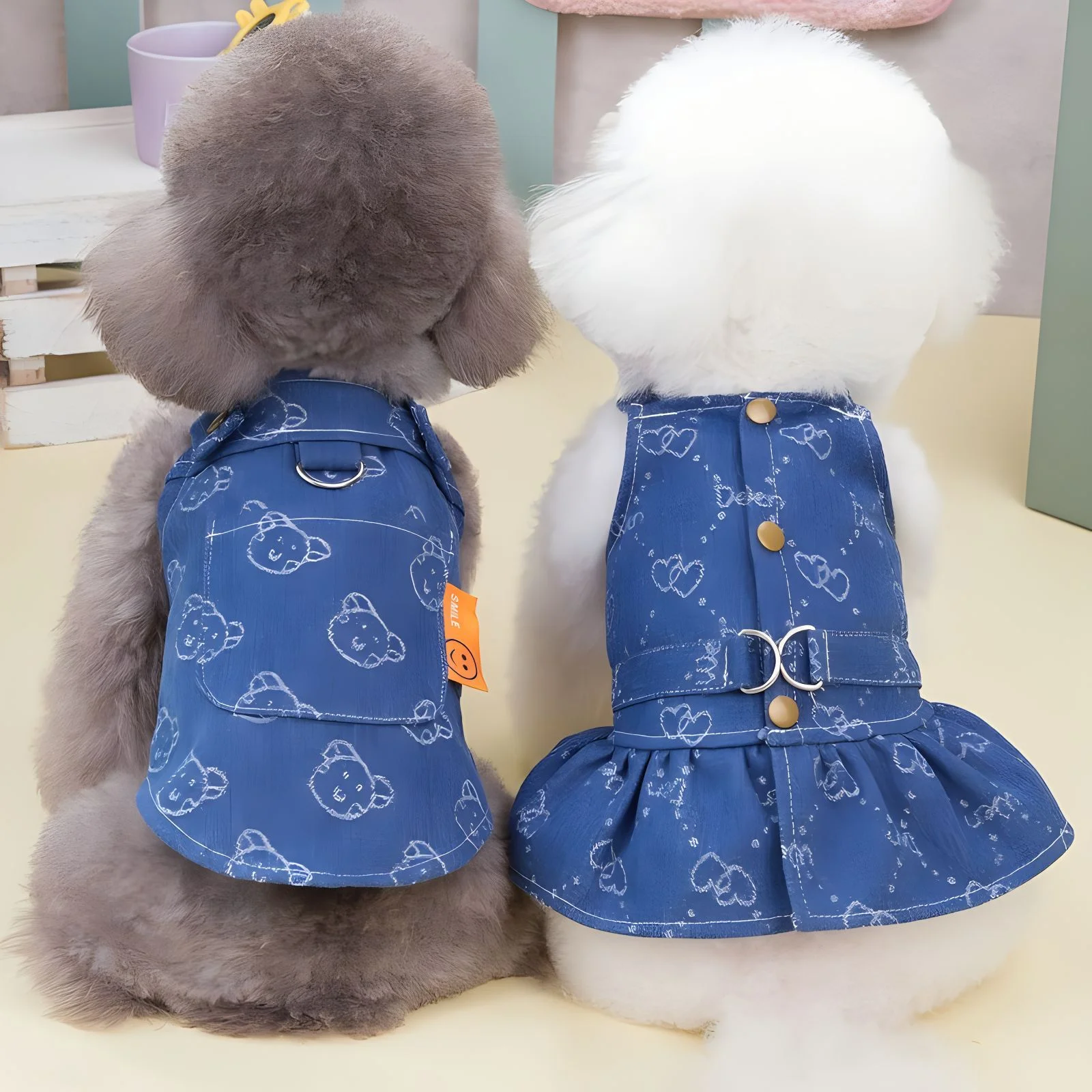 Dog Dresses Cute Bowknot Cat Princess Vest Skirt with D-Ring Pet Spring Summer Clothes Puppy boys girls Walking Harness Outfits