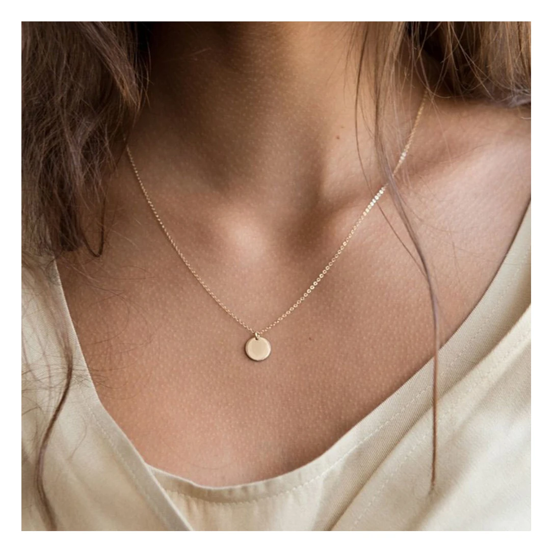 Wholesale Simple Customize Stainless Steal Silver 14k Gold Engraved Letter Blank Conin Necklace For Women Men