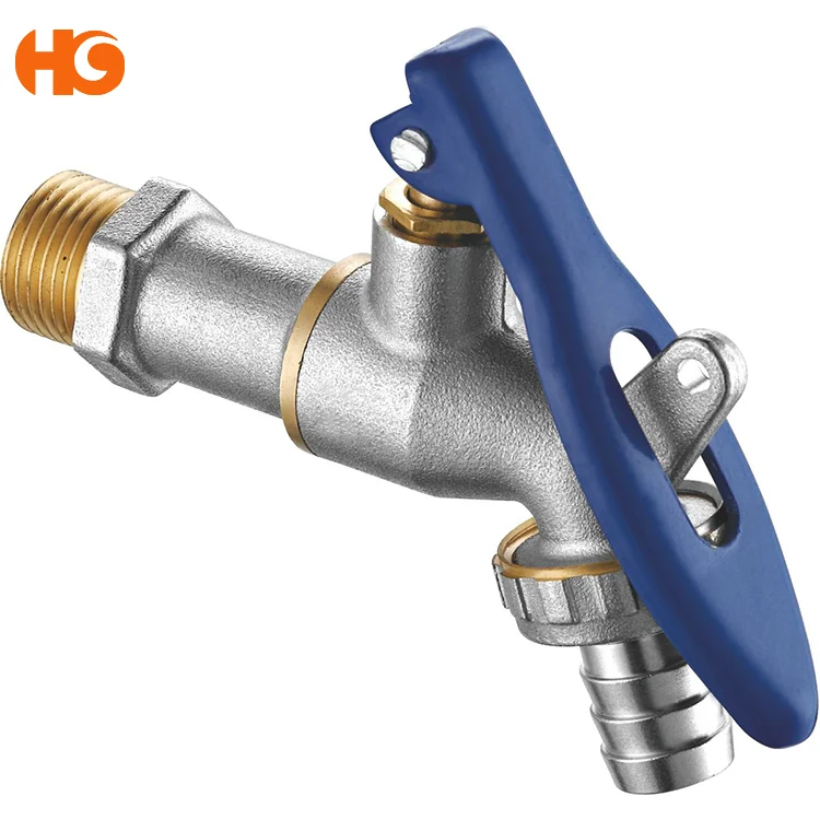 
High quality wall-mounted brass bibcock with lockable rod iron handle from Yuhuan Taizhou 