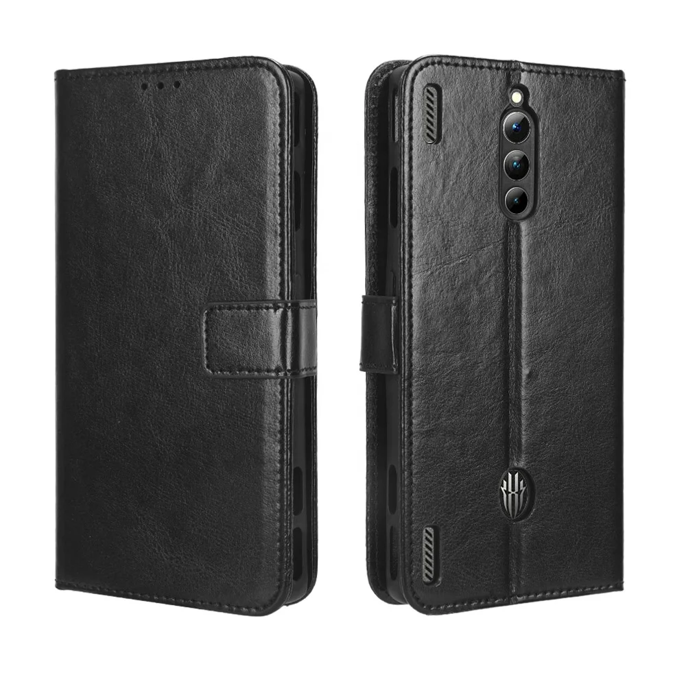 Кожаный чехол-книжка с отделениями для карт и подставкой для ZTE nubia Red Magic 8 Pro / 8 Pro + Crazy horse