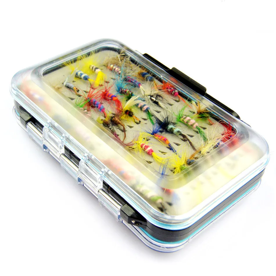 YIBAO 64pcs Flying Lures Box Kit pesca Fishing Wet Dry Fly Fishing Lures Nymphs artificial Flies Lure Set