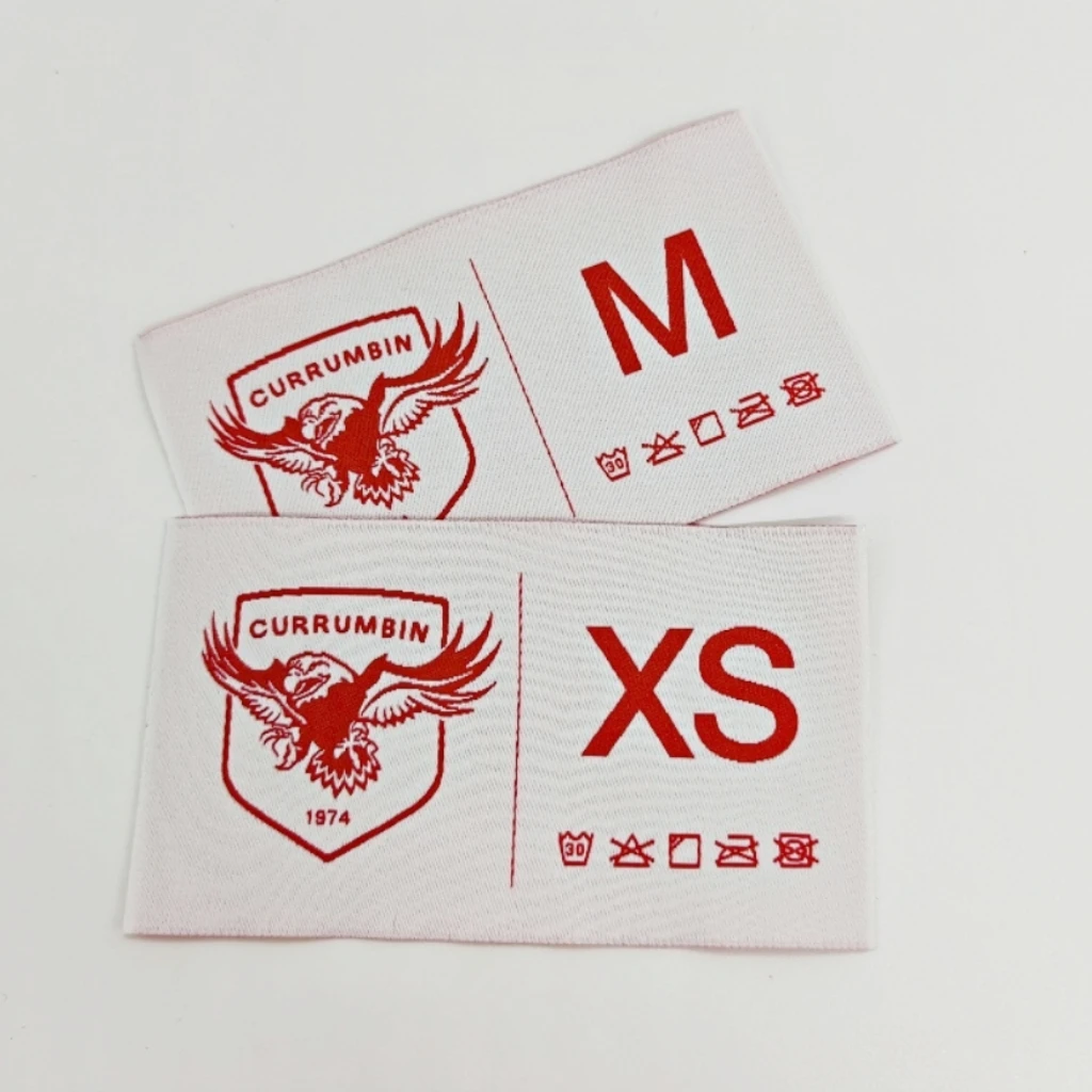 wholesale black t shirt fabric size label tags plain folded stain texture woven label high density woven clothing labels
