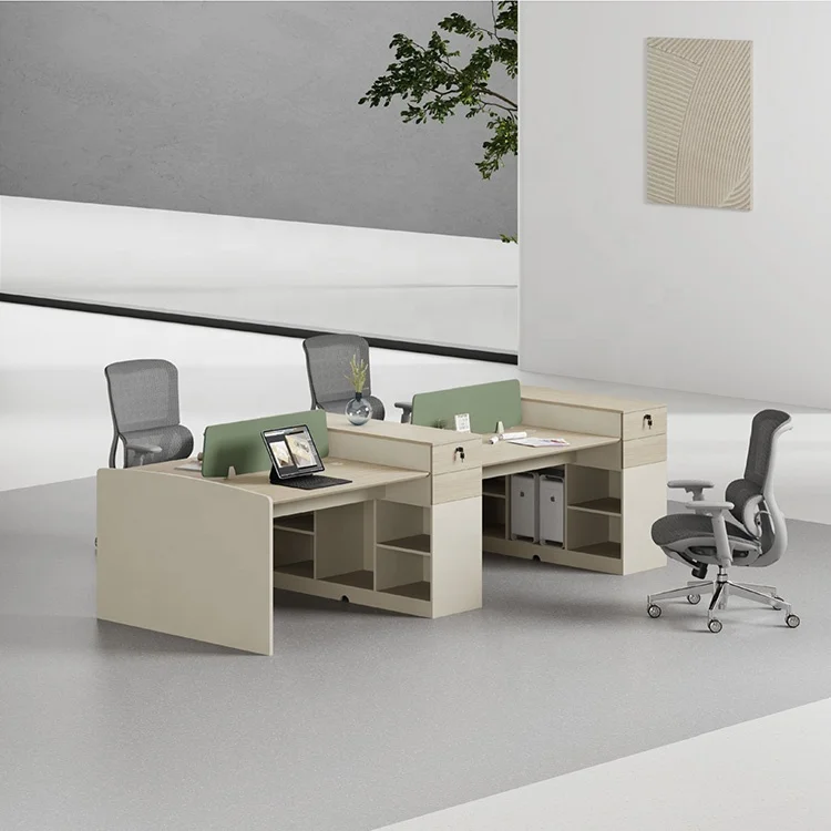10.5 Feet Long Rectangular 4 in 1 Work Team Coworking Space Clerk Office Table Wooden Computer Cluster Desk With Printer Storage