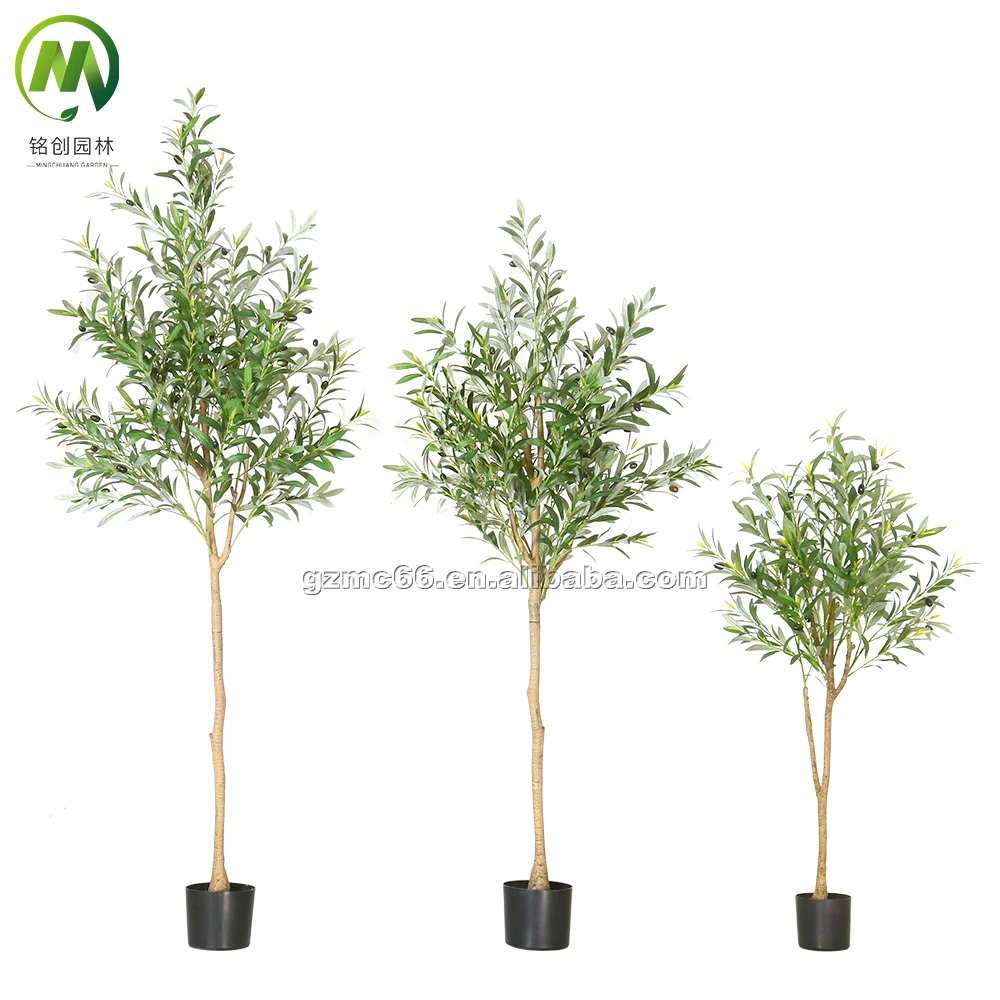 High Simulation Artificial Olive Tree for Indoor Ornament Plastic Trunk Silk Cloth Leaves Faux Artificial Olive Tree