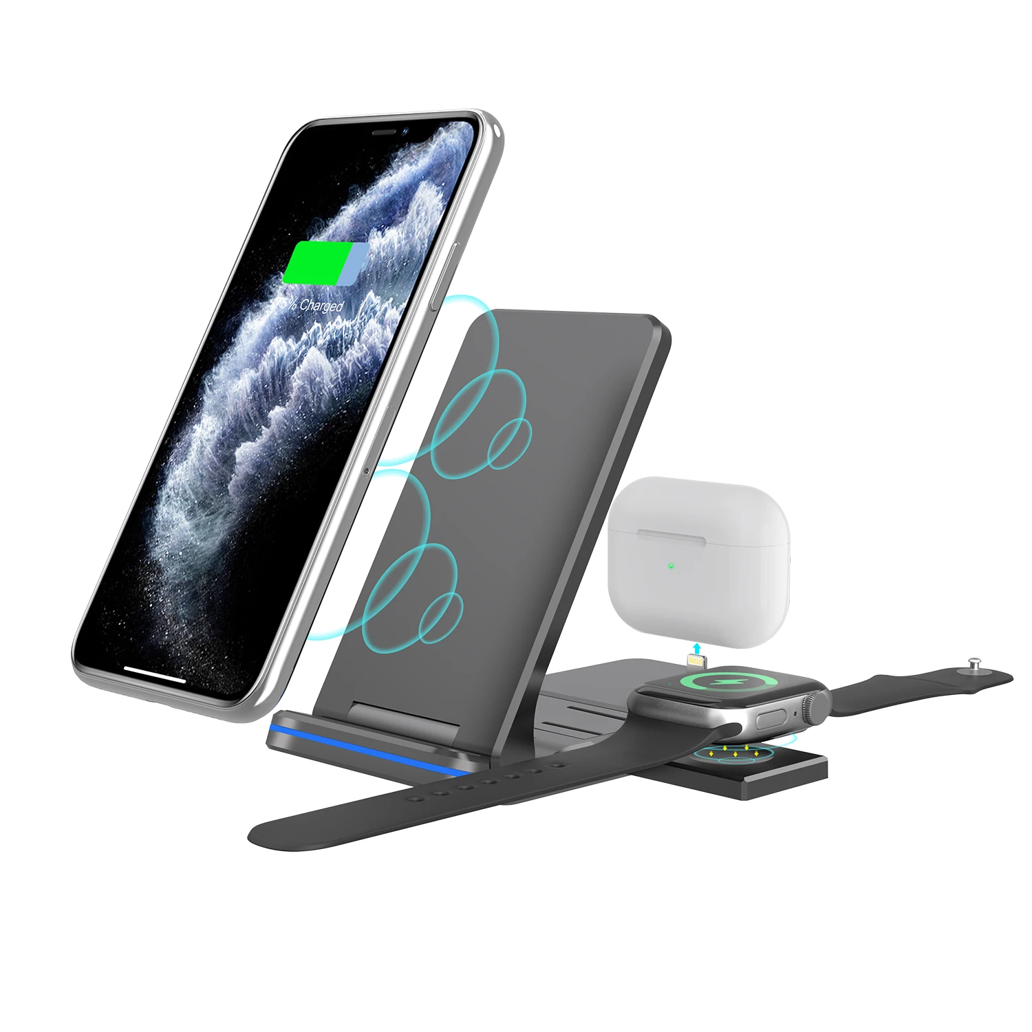 New Style wireless smart LED charging station 3 in 1 usb gadgets fast portable multi-function 15 w wireless charger