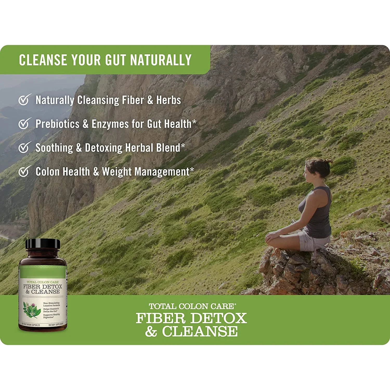 Colon Fiber Cleanse with Safe Herbal Laxatives Prebiotics&Digestive Enzymes for Healthy Elimination Safe Digestion&Weight Detox