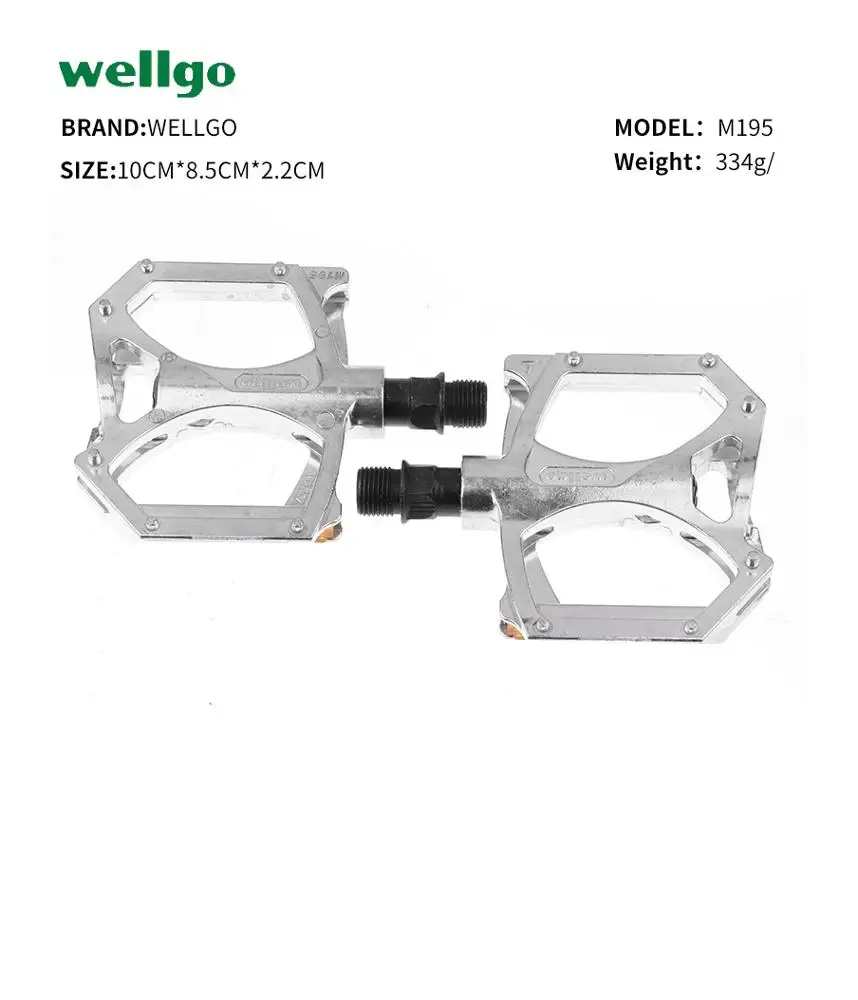 Ультралегкая велосипедная педаль WELLGO, серебристо-черная, 9/16 дюйма, M195, из алюминиевого сплава, 2 подшипника DU, велосипедная педаль для горного велосипеда