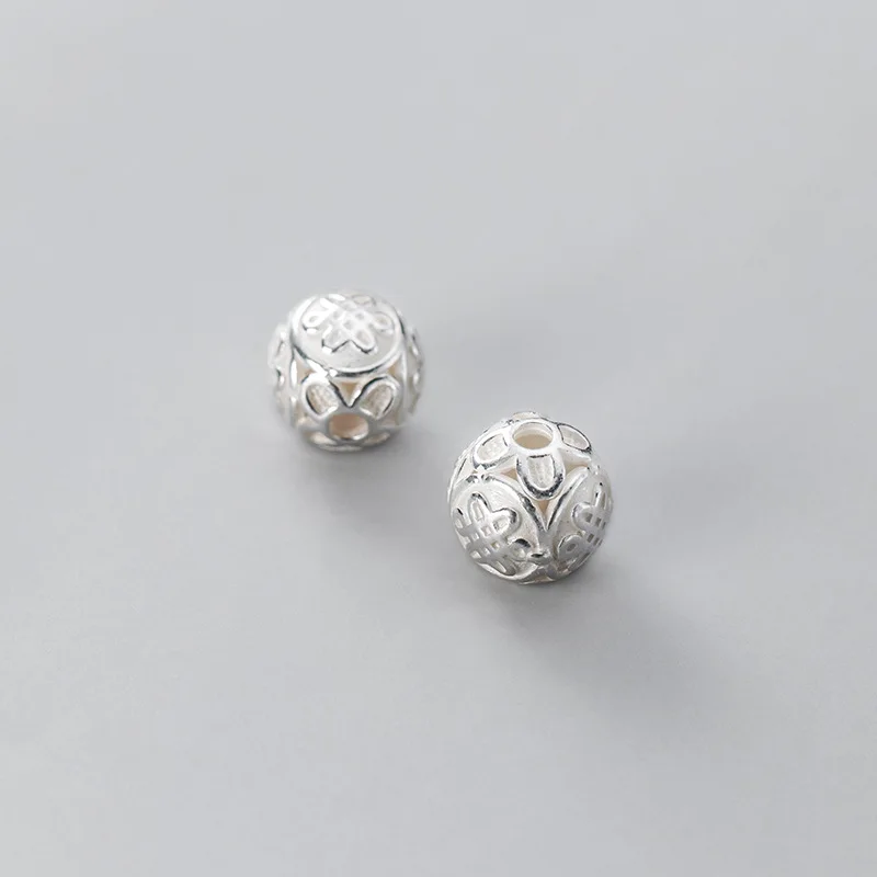 925 Silver Matte Chinese Knot 12MM Round Beads Spacer For Bracelet Handmade DIY Jewelry Accessories Wholesale