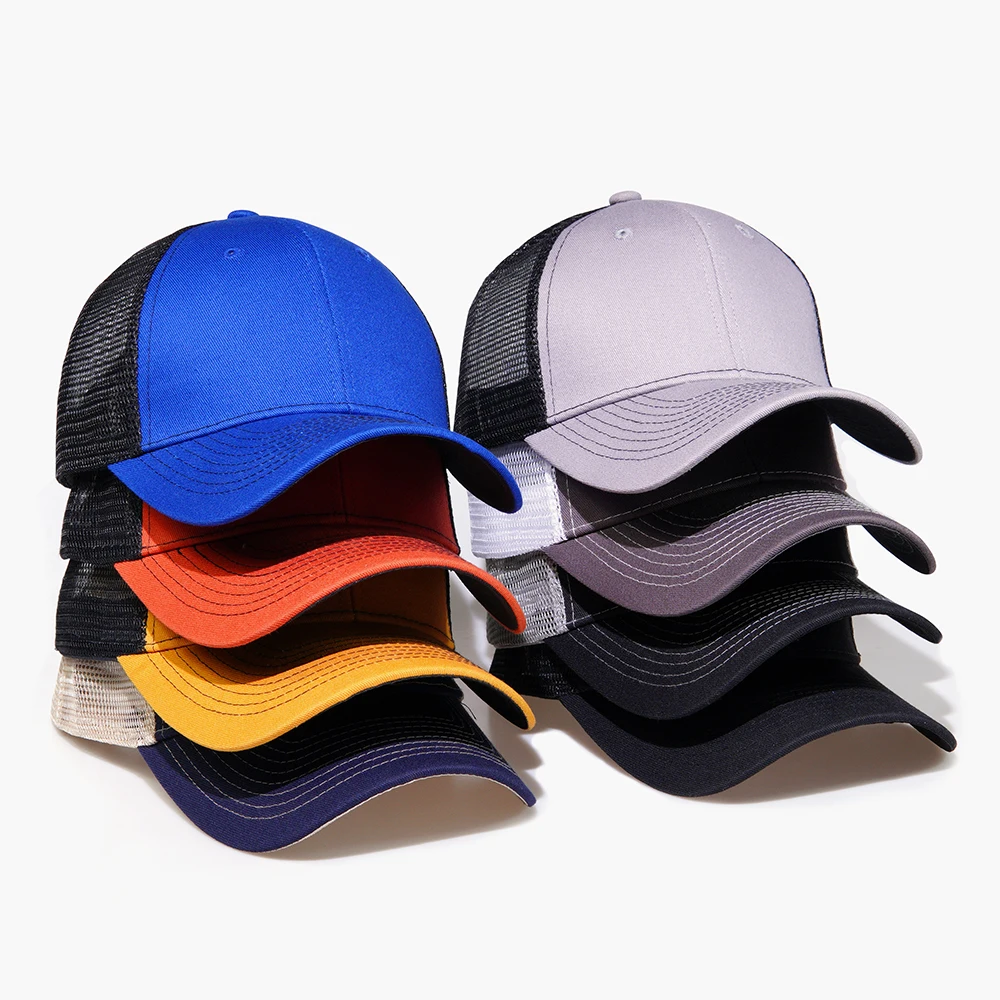 OEM Custom 6 Panel Mesh Trucker Hat Blank Gorras for Men Cotton Plain Baseball Cap Curved Brim Fit Golf Hat