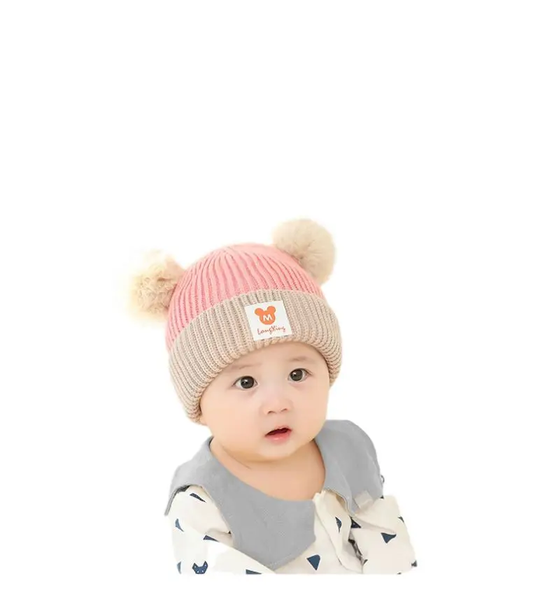 Soft Warm Baby Kids Knitting Hat Cotton Beanie Hat With Big Pompom Hat