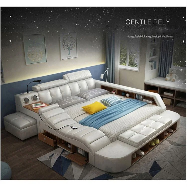 MEIJIA luxury headboard queen size super king solid wood wooden slats adjustable electric bed