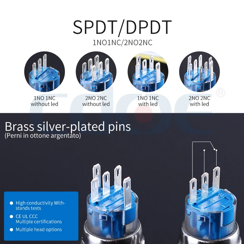 Chinese manufacturers nickel plated brass momentary metal pushbutton 19mm high head power symbol switch