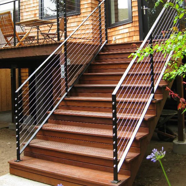 outside black stainless steel wire railing for stair