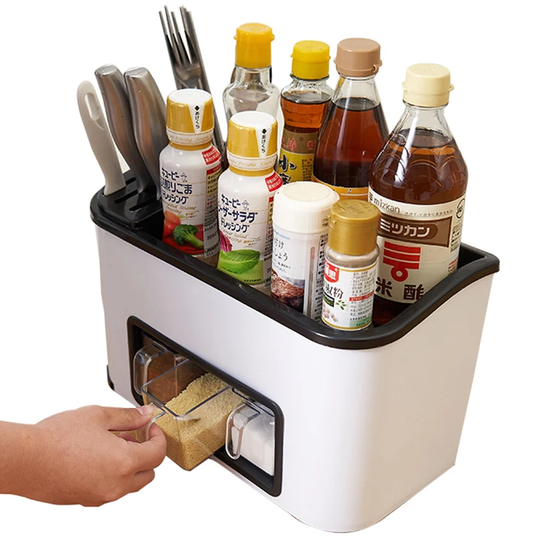 kitchen plastic multifunction cutlery condiment storage box shelf kitchen supplies storage rack