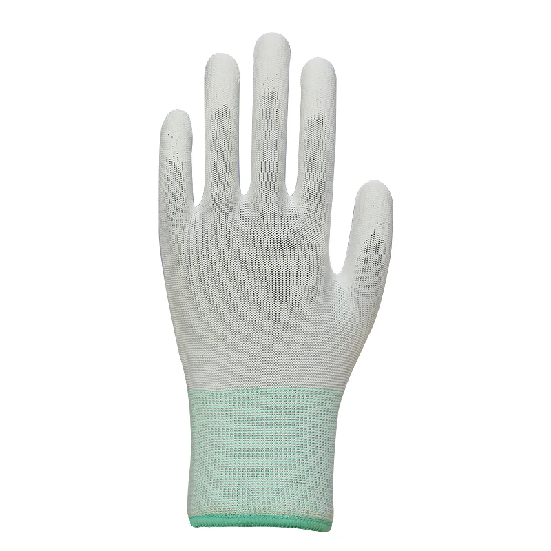 Nylon Seaml Waterproof PU Inspection Gloves XL Size Dust-Free Assembly Safety Work Gloves Painters White PU Palm-Coated Gloves