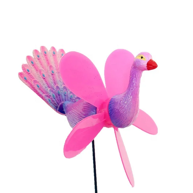 Peacock Figurine Outdoor Garden Plastic Wind Spinner Decoration Lawn Pinwheel Sticks