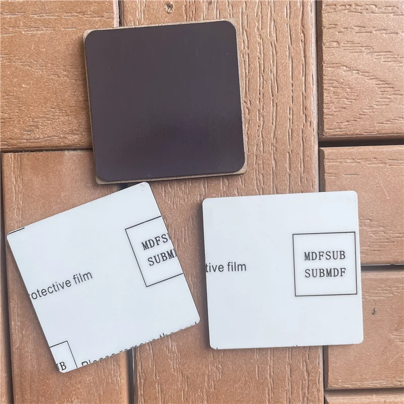 MDFSUB in stock 3' square wooden Sublimation Magnet Blanks Fridge Magnet sublimation MDF Fridge Magnets with protective film