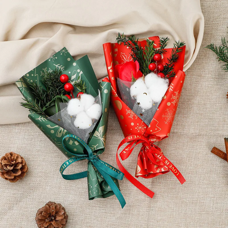 Wholesale Red Fruit Cotton Soap Rose Mini Dried Bouquet for Decoration Christmas Girlfriend Gift