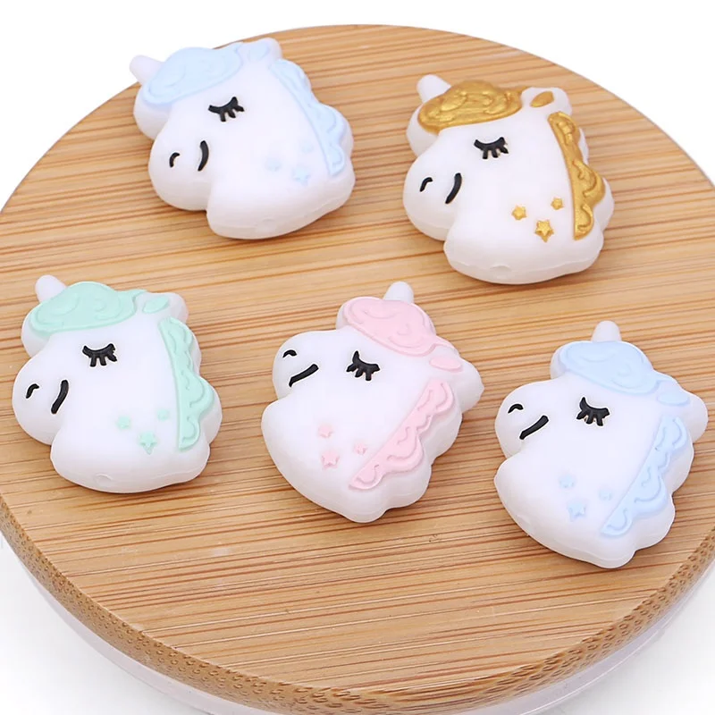 In Stock BPA Free DIY Pacifier Chain Care Beads Newborns Teething Toys Unicorn Focal Beads For Pen Making