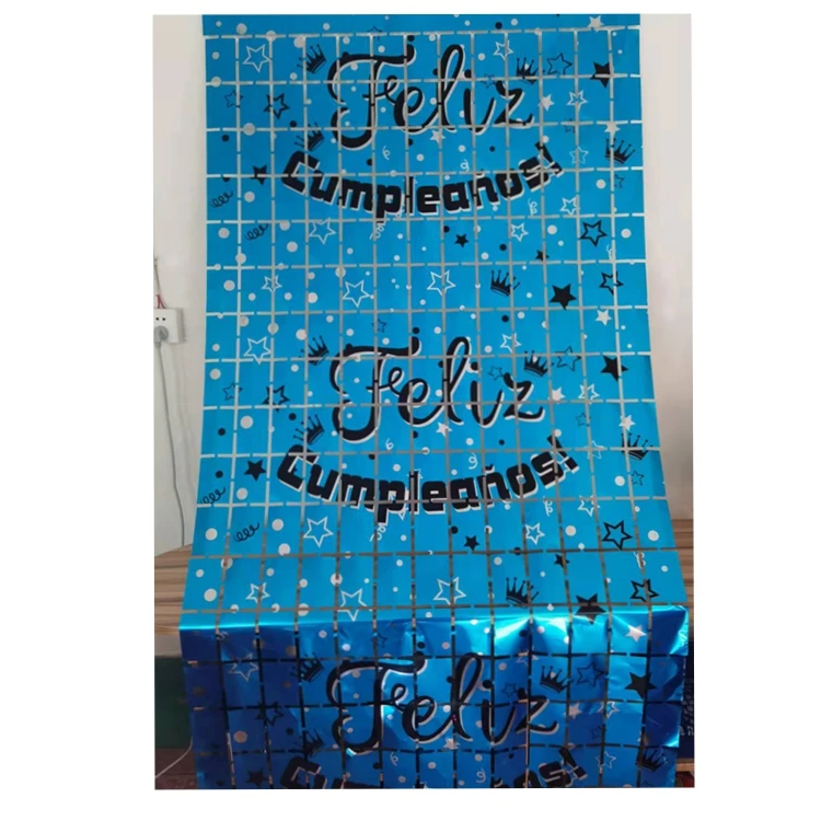 2022New Products Happy birthday in Spanish words printed  cortina cuadrados Square curtain