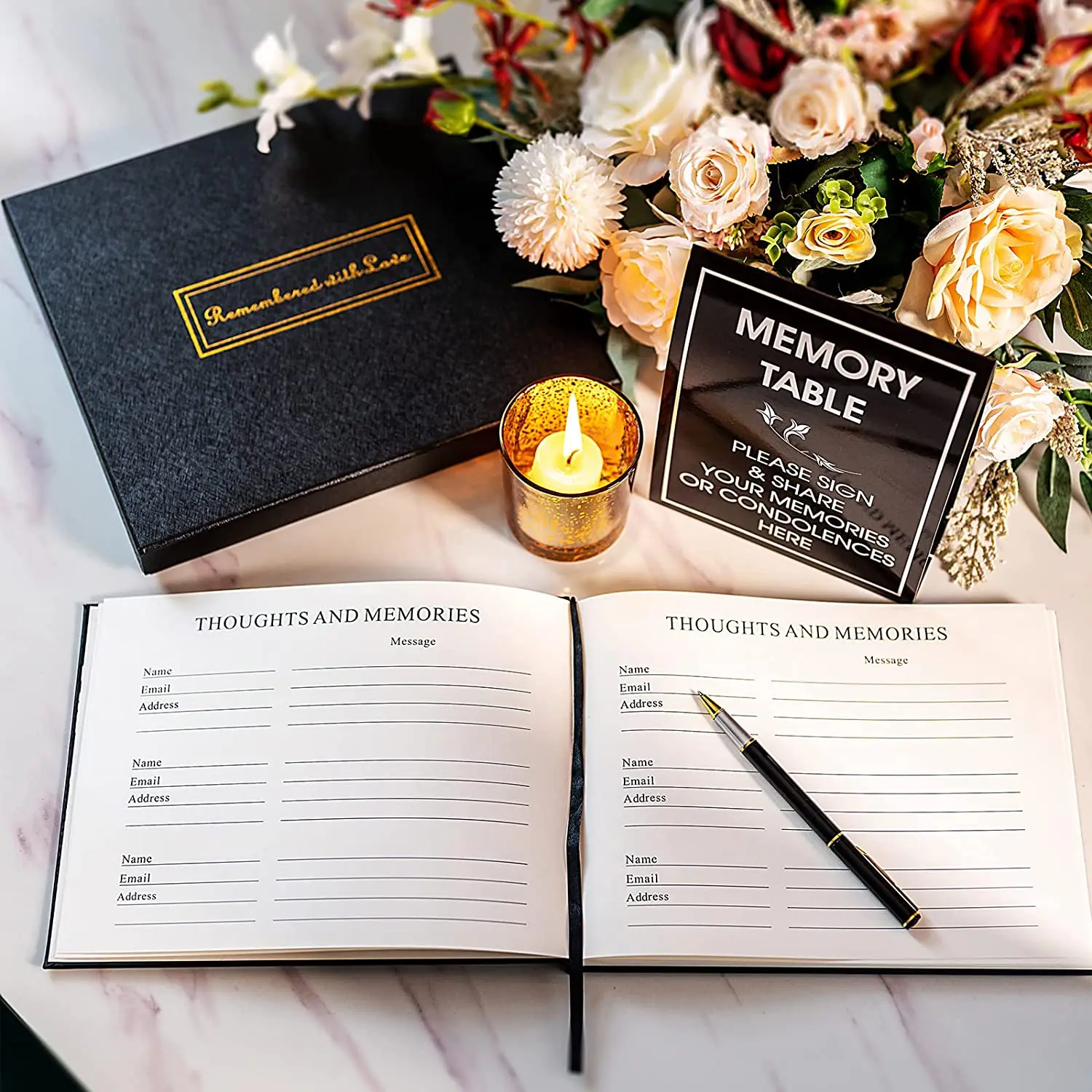 Custom on Demand  Black Hard Cover Memorial Guest Book Memorial Guest Book for Funeral in Loving Memory with Foil Stamping