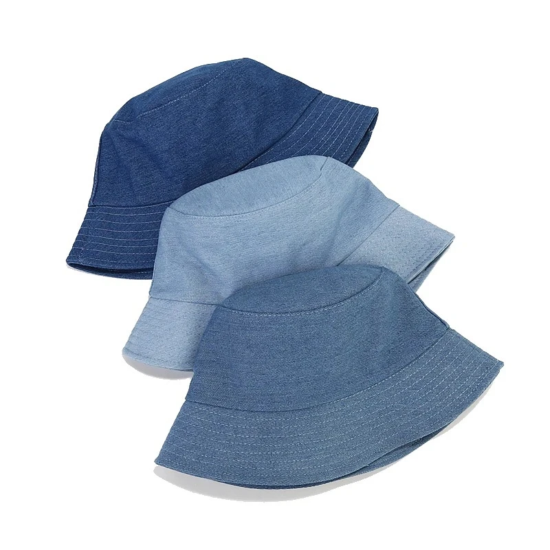 Summer Outdoor Cool Retro Style Cap Adjustable Solid Color Cap Cow Boy Jeans Blue Panama Fisherman Hats Fashion Denim Bucket Hat