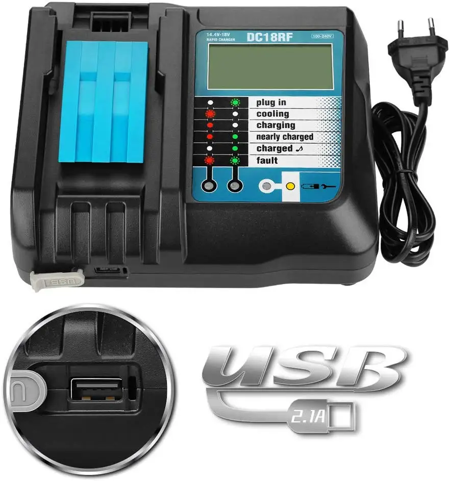 DC18RF DC18RA Li-ion Battery Charger with LCD Screen 3.5A Charging Current For Makitas 14.4V 18V BL1830 BL1815 DC18RC BL1430