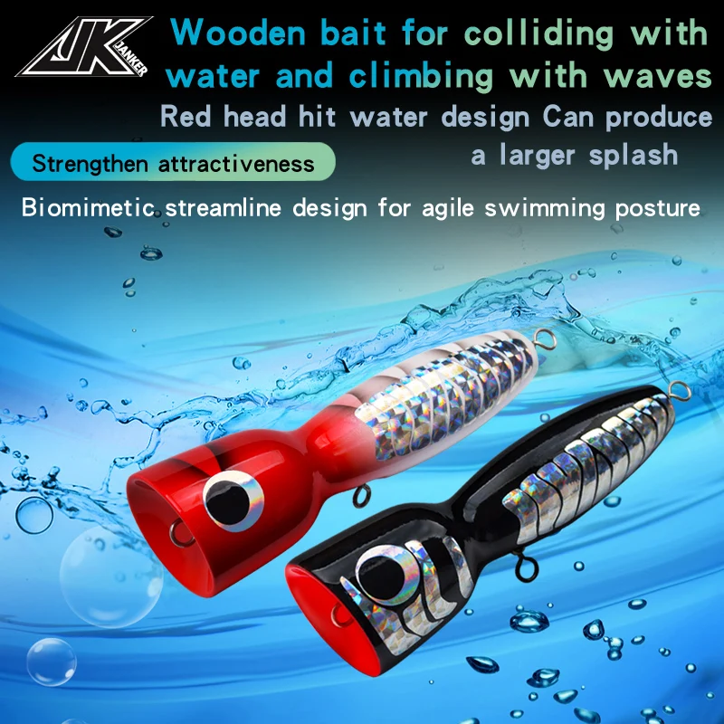 Popper Fishing Lures Artificial Hard Baits 80g Floating Wooden Fishing Popper Lures Saltwater