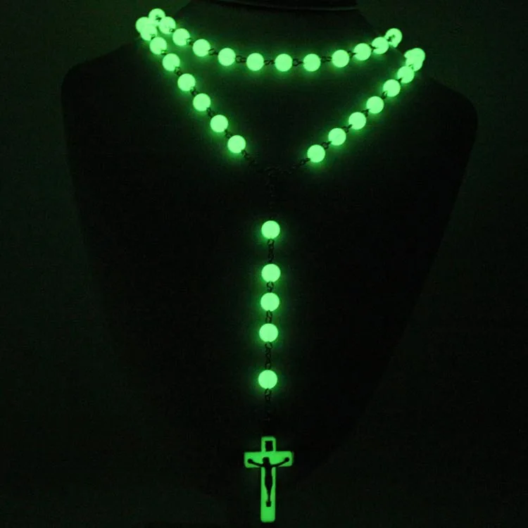 Custom Rosary necklace 8mm Glow In The Dark Rosary Catholicism Beads saint Benedict Rosary Luminous Bead Necklace