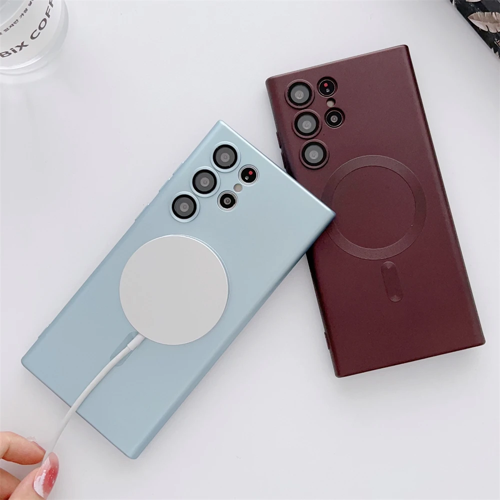 Wholesale Luxury Matte Magnetic Wireless Charger phone case for Samsung S23 Ultra S22 Plus S21 fundas Shockproof soft back cover